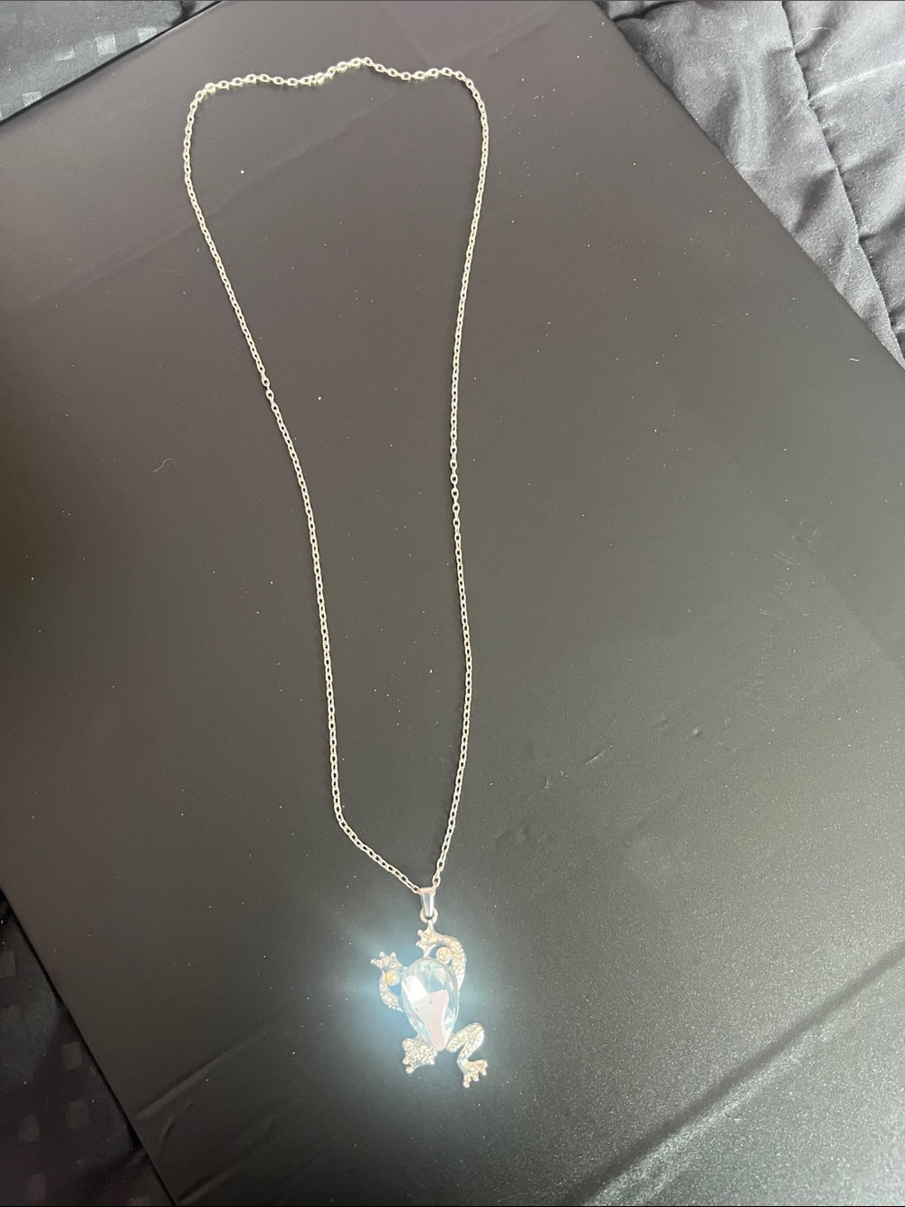 Silver-Tone Frog Pendant Necklace with Crystal Details